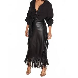 NEW NEVER FULLY DRESSED vegan leather fringe jaspre skirt in black